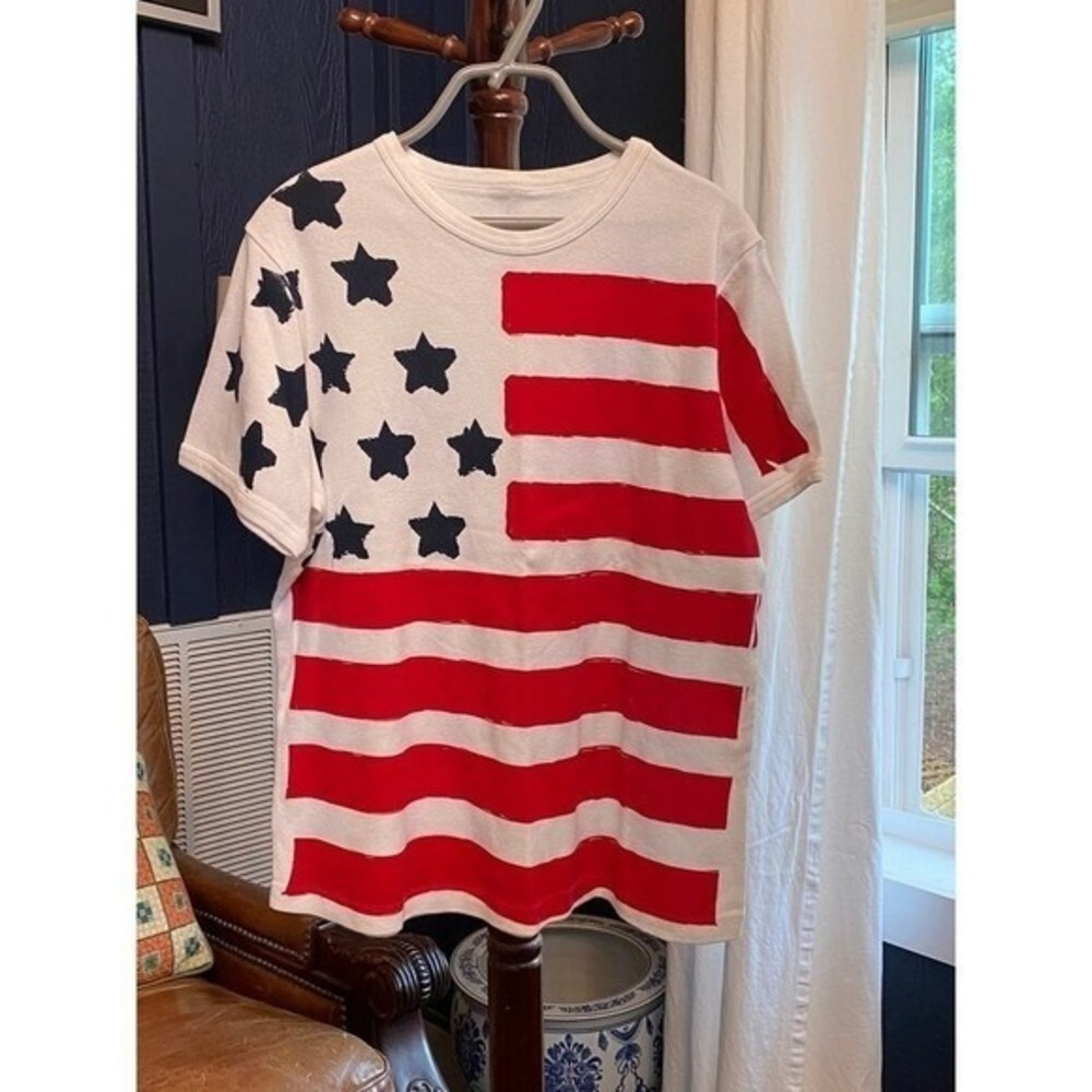 American Flag Screen-Printed White T-Shirt Unworn - Picture 2 of 7